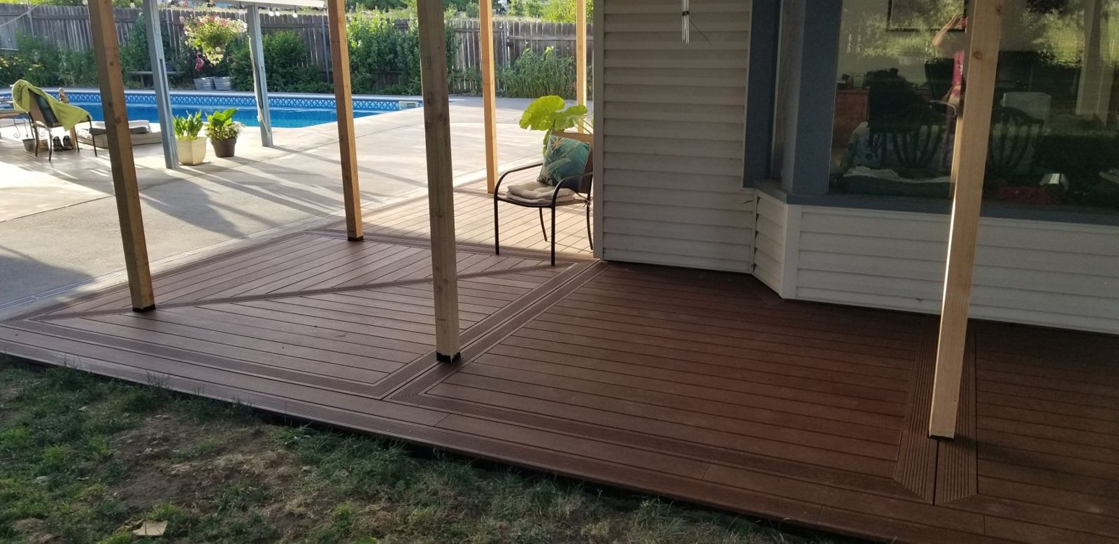 Deck corner with a view toward the pool